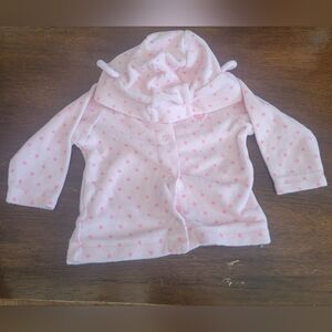 Baby Girl Pink Polka Dot Jacket Bear Ear Hood Button Up 0-3 Months Cute